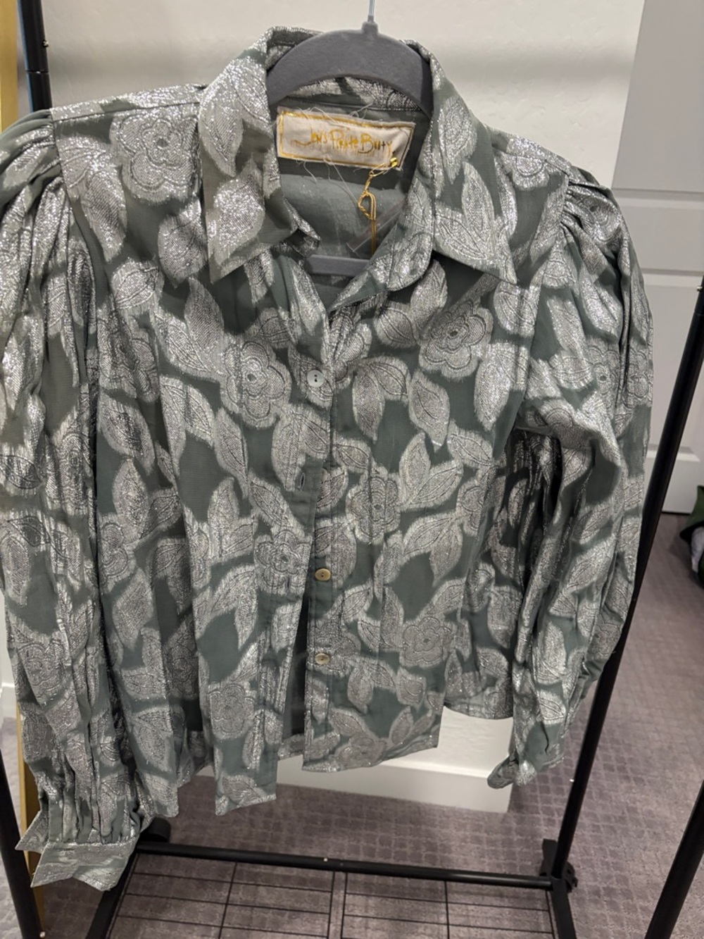 Jen’s Pirate Booty Metallic Floral Button-Up Blouse - Silver